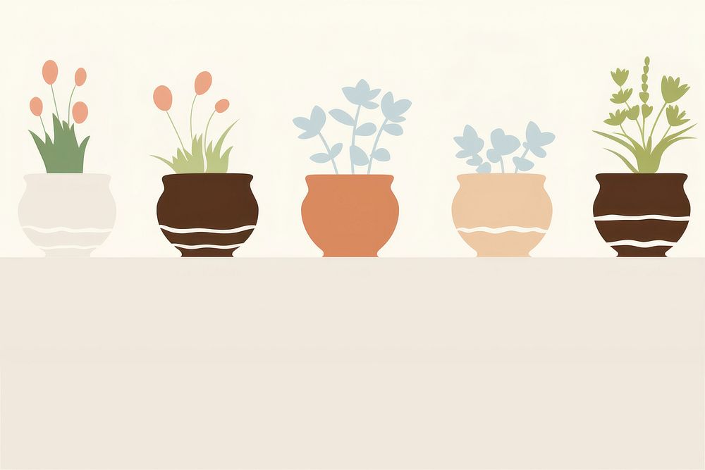 Illustration of flower pots border plant art arrangement.