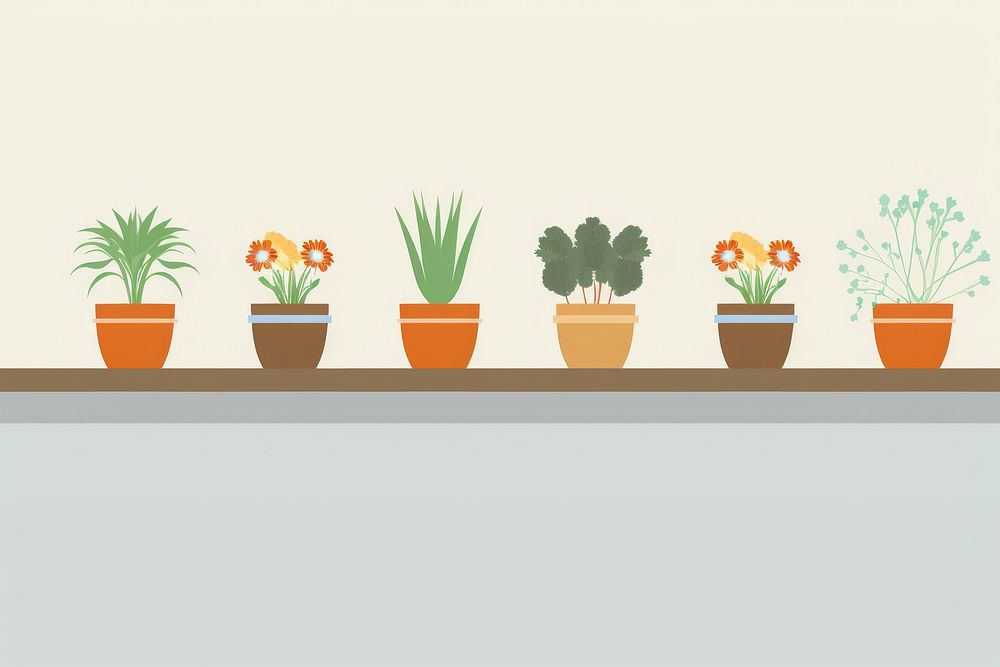 Illustration of flower pots border windowsill plant arrangement.