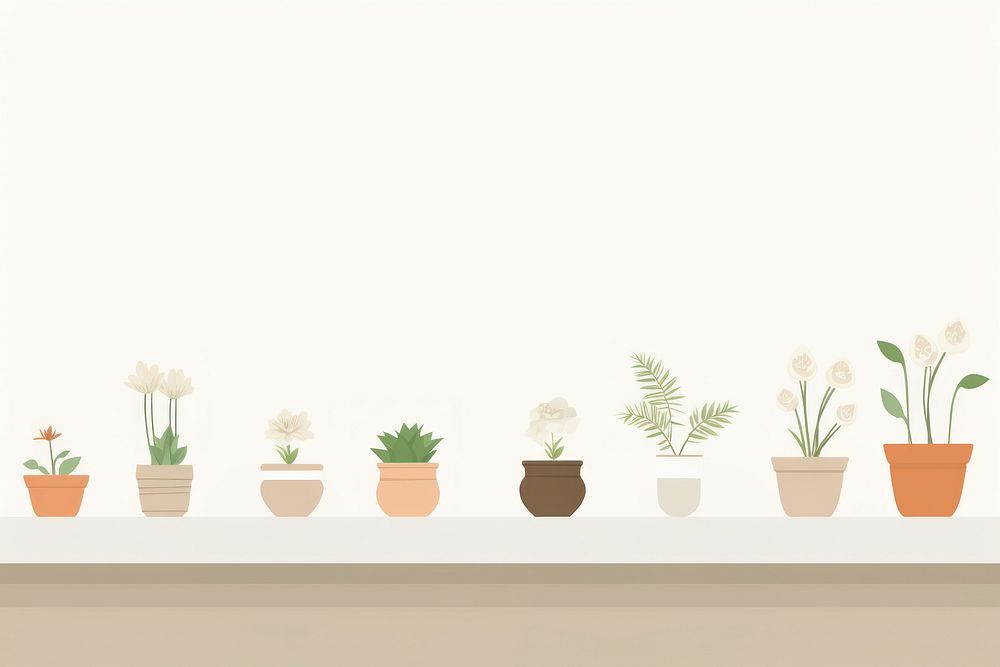 Illustration of flower pots border windowsill plant arrangement.
