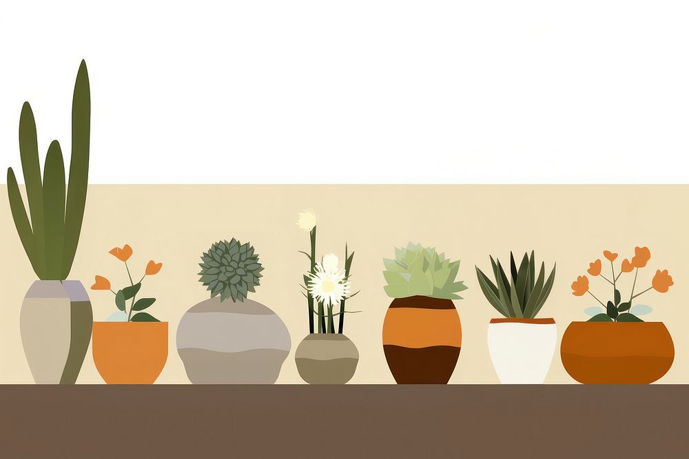 Illustration of flower pots border plant vase art.