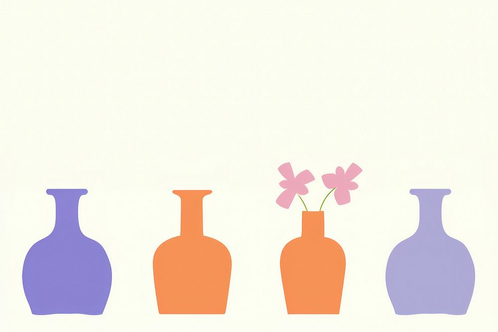 Illustration of flower vases border art pottery arrangement.