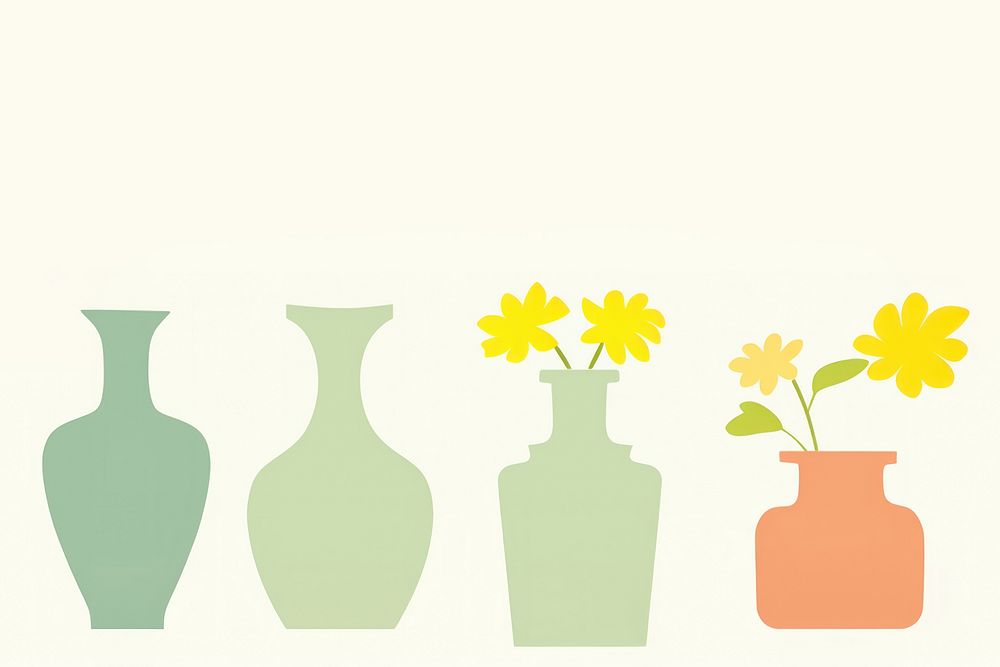 Illustration of flower vases border art pottery jar.