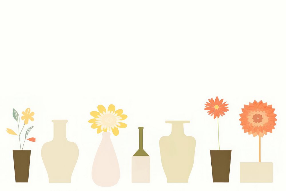 Illustration of flower vases border art arrangement terracotta.