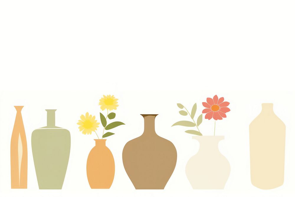 Illustration of flower vases border jar art arrangement.