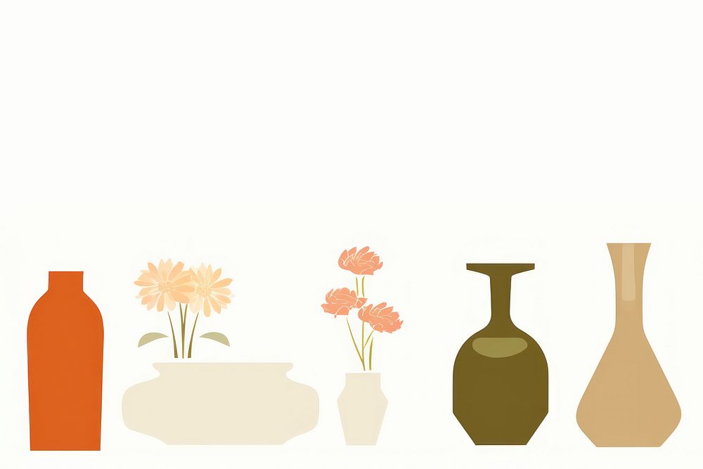 Illustration of flower vases border art arrangement decoration.