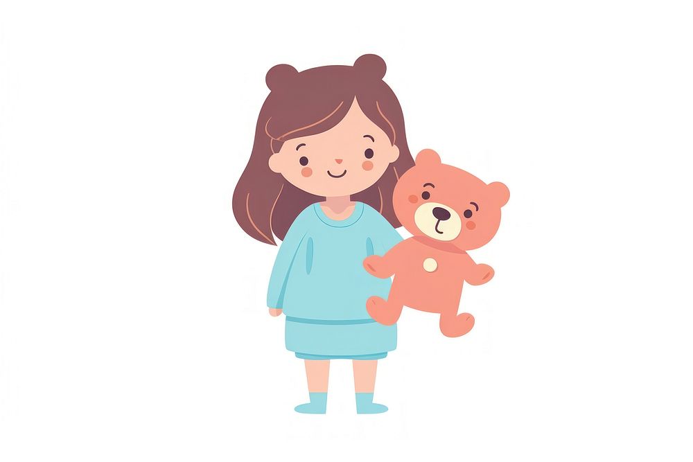 Girl wearing pajamas holding cartoon mammal. AI generated Image by rawpixel.