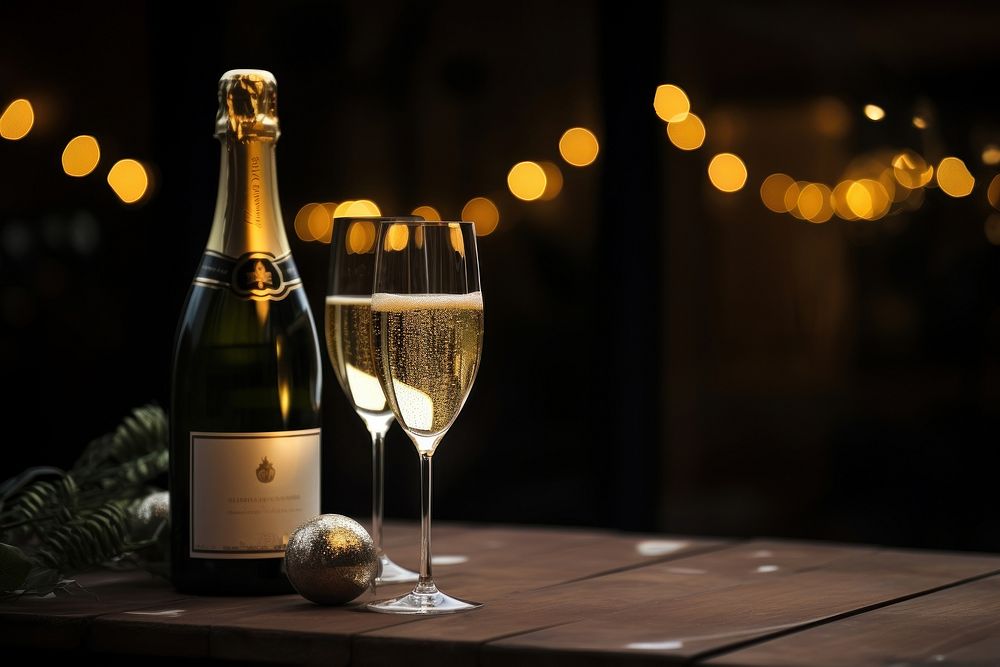 Bottle of champagne glass drink night. AI generated Image by rawpixel.