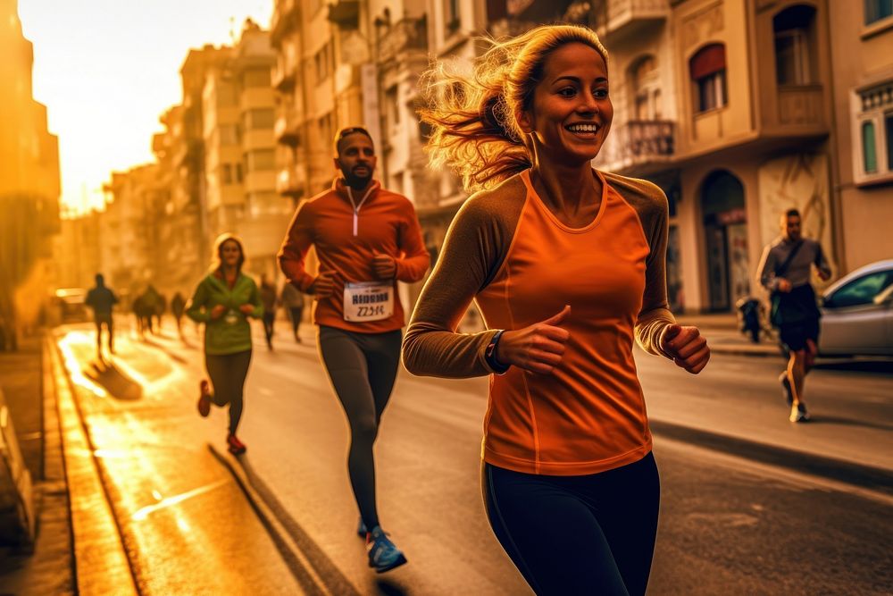 Running people jogging sports street. AI generated Image by rawpixel.