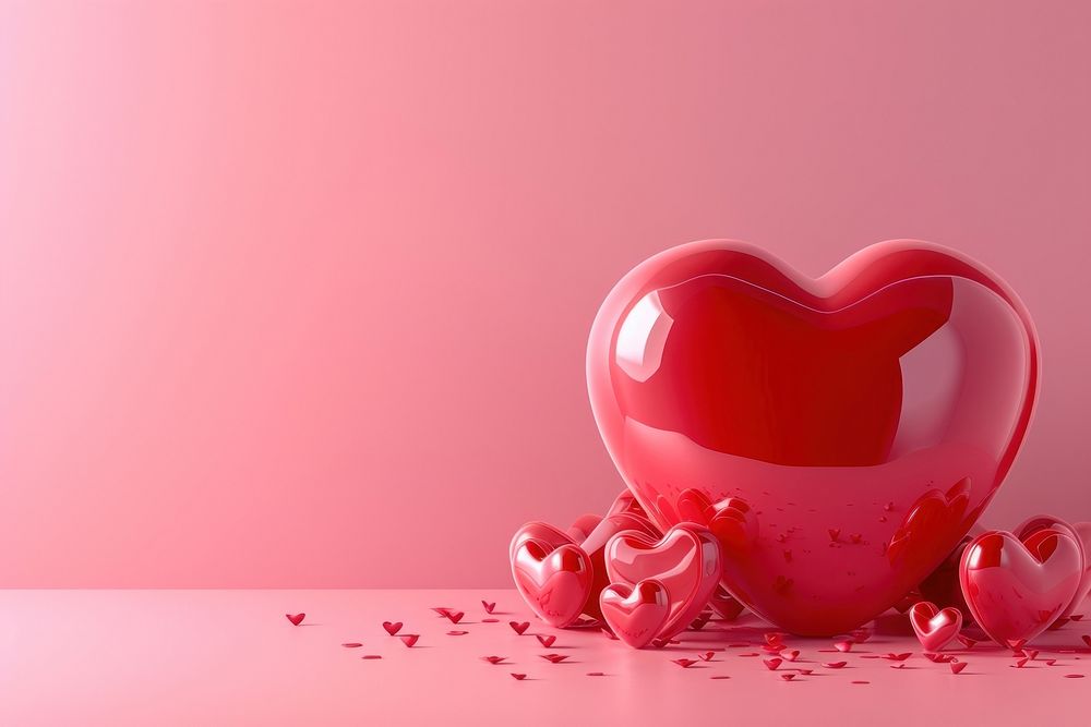 Red heart pink love pink background.