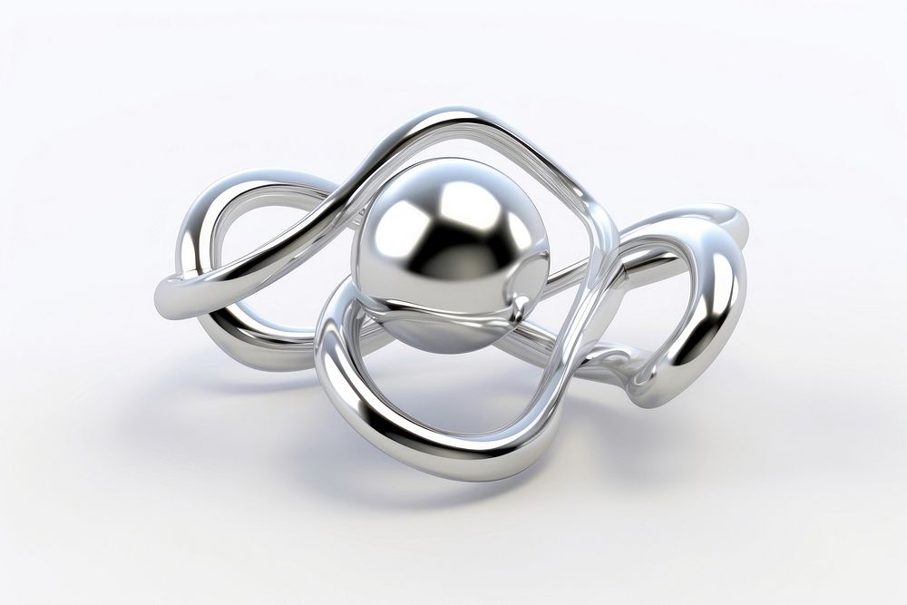 3d render of atom jewelry silver shape.
