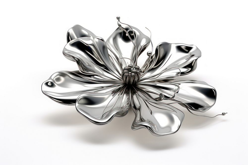 3d render of floral jewelry silver brooch.