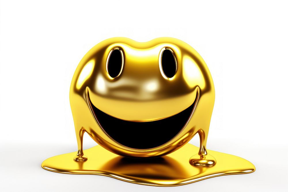 3d render of smiley metal gold white background.