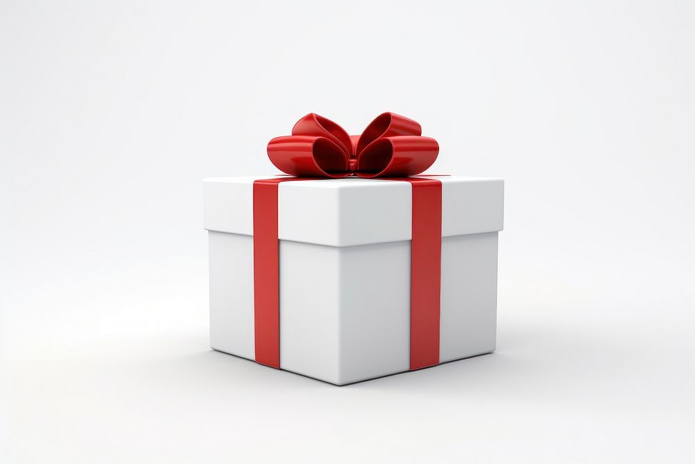 White gift box ribbon red white background.