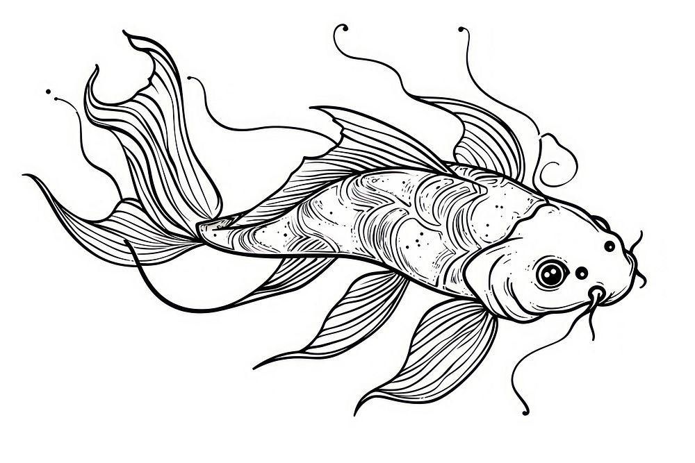 Japanese koi fish drawing sketch doodle.