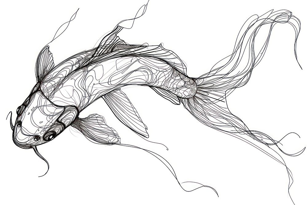 Japanese koi fish drawing sketch animal.