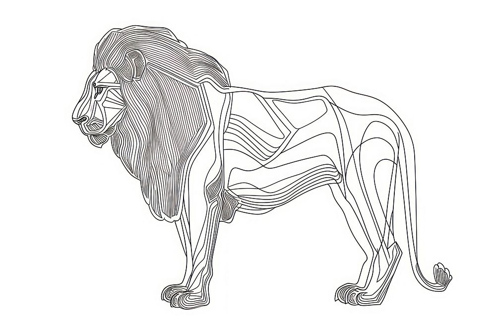 Continuous line drawing lion animal mammal sketch.