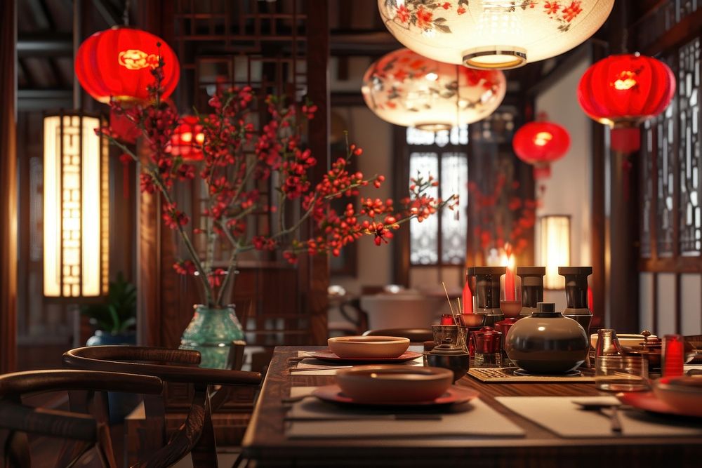 Chinese New Year table architecture furniture.