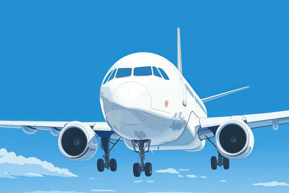 Close up Illustration of blank white airplane aircraft airliner vehicle.