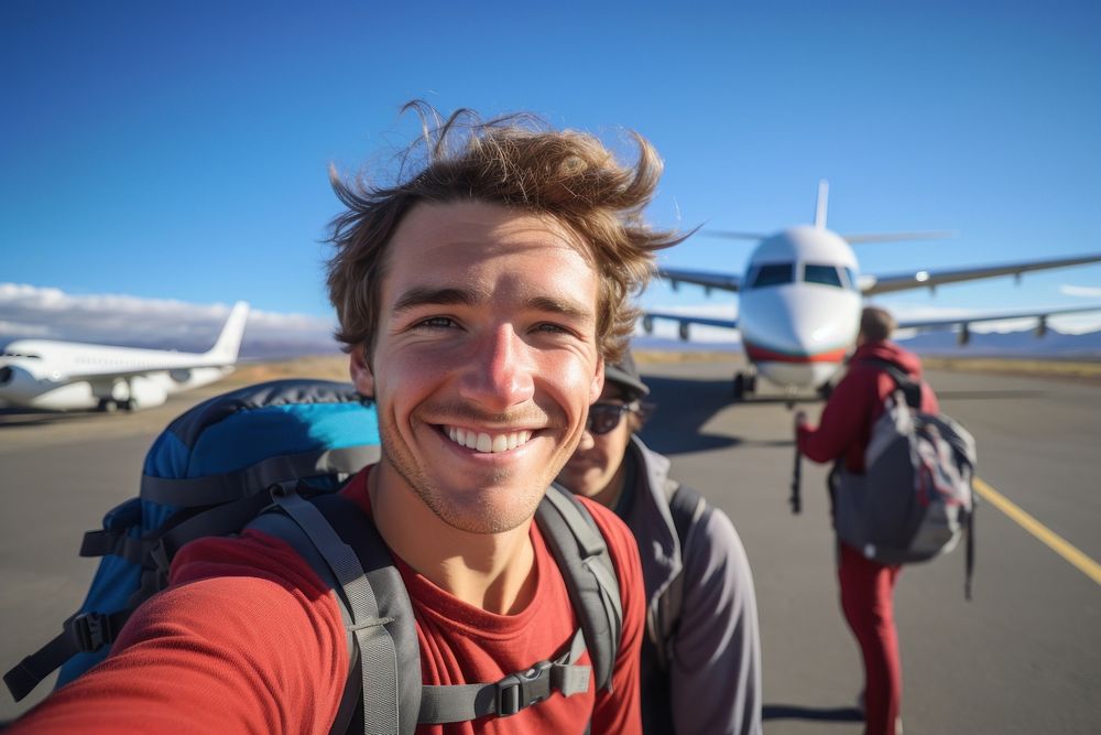 Backpacker airport photography airplane.