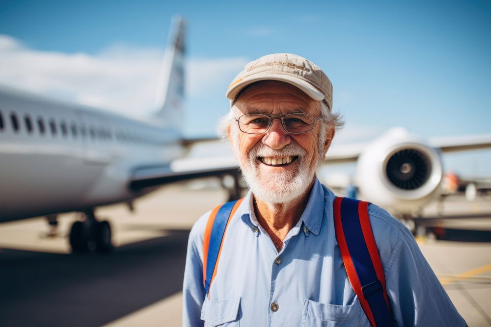 Old man airport photography airplane.