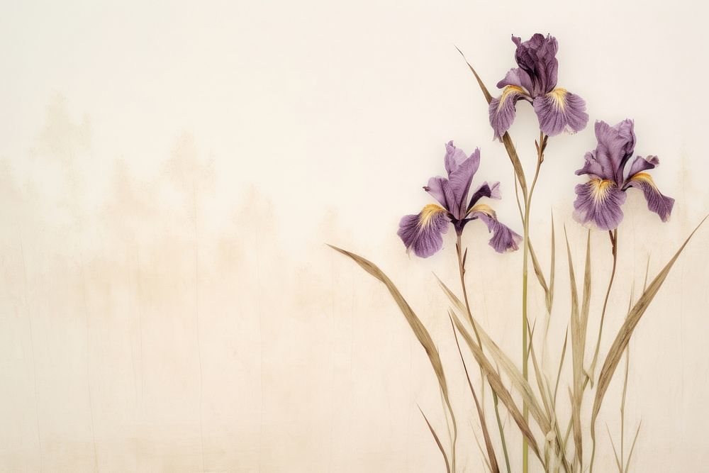 Real pressed iris flowers blossom purple petal.