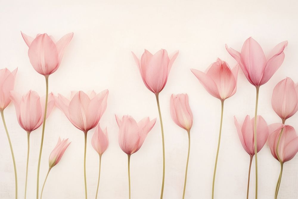 Real pressed pink tulip flowers blossom petal plant.