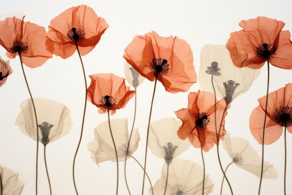 Real pressed poppy flowers backgrounds plant red.