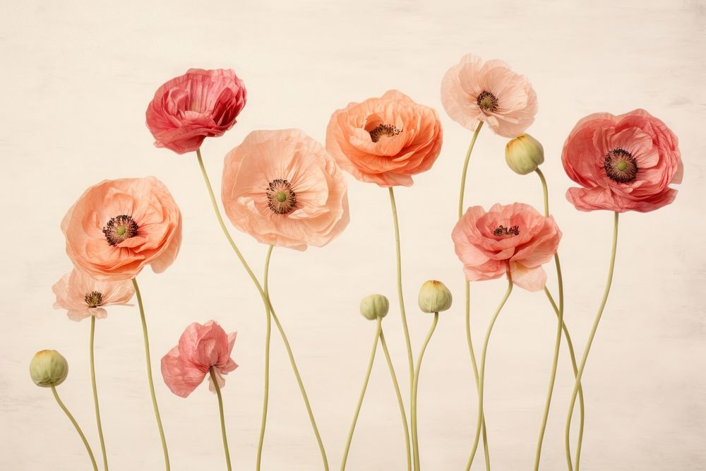 Real pressed ranunculus flowers painting petal plant.