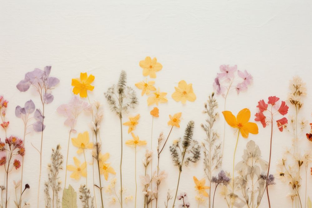 Real pressed spring flowers backgrounds painting pattern.