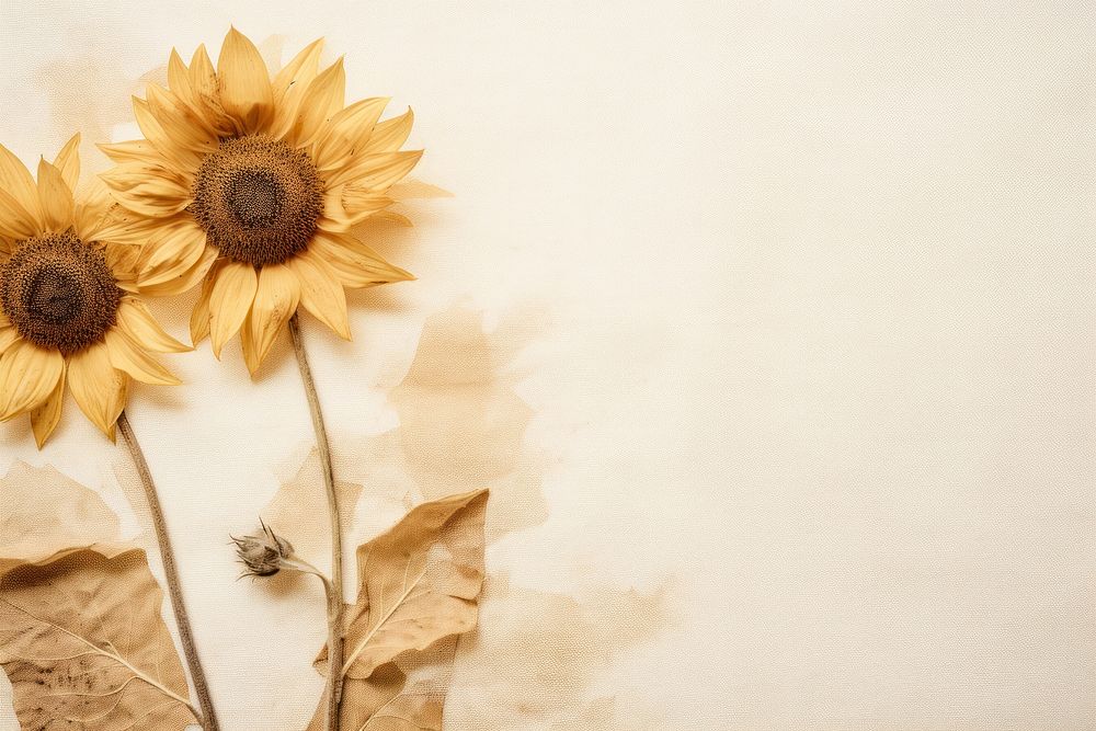 Real pressed sunflowers petal plant paper.