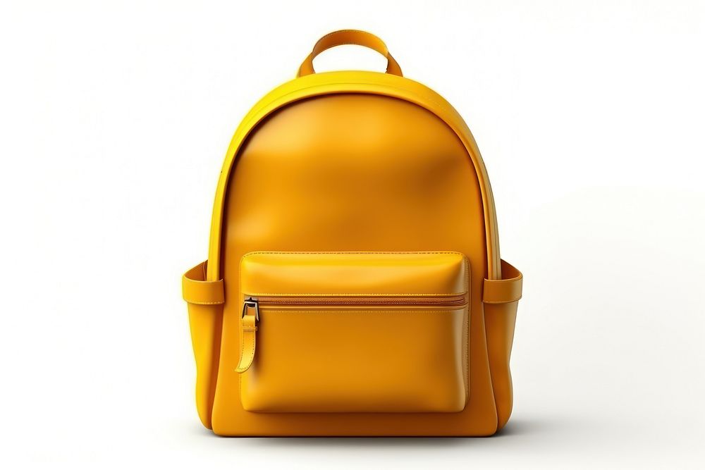 Yellow backpack white background suitcase.