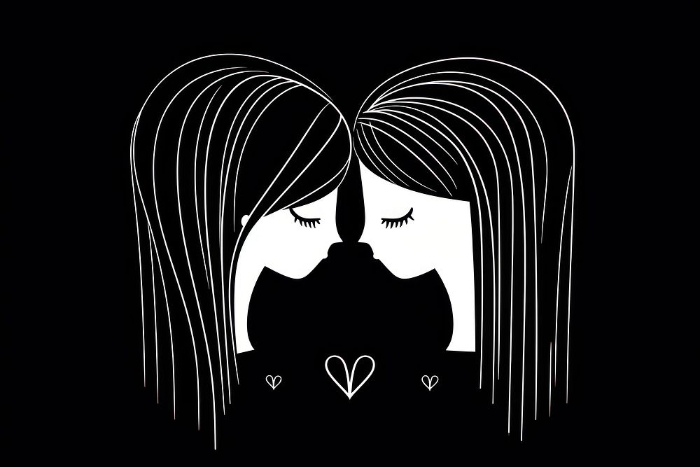 Couple kissing black line logo.