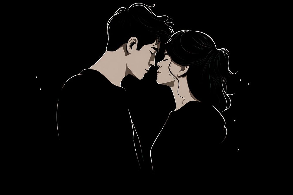 Couple kissing adult black black background.