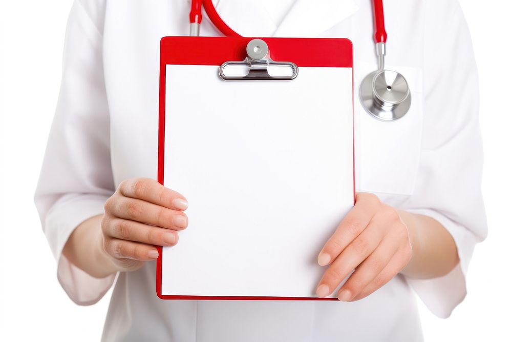 Nurse holding white background stethoscope.