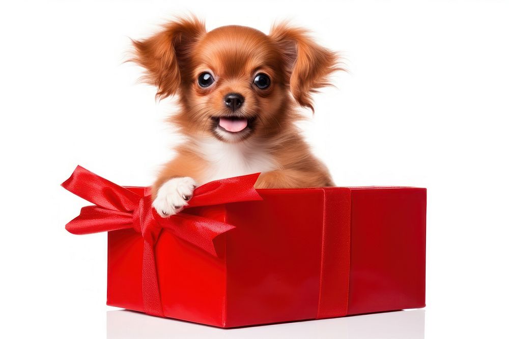 Giftbox puppy smiling mammal.