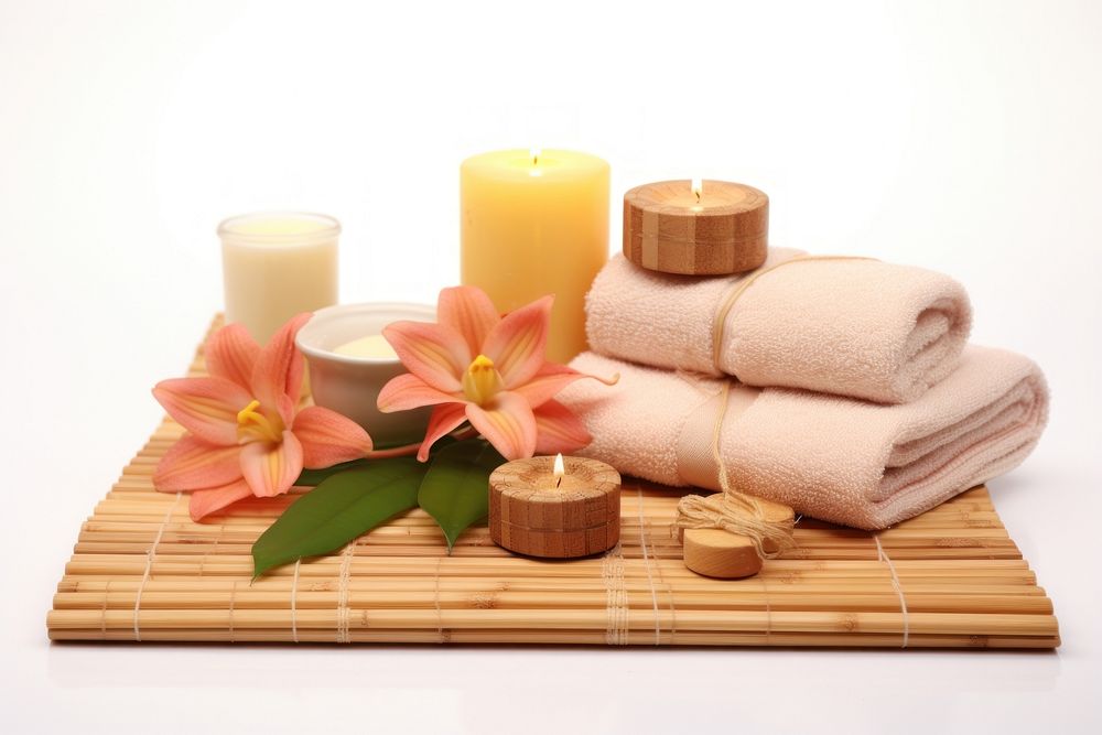 Spa candle towel relaxation.