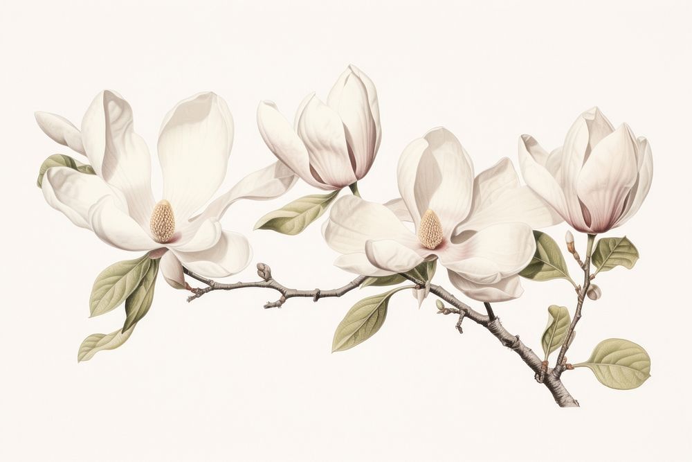 Botanical illustration Magnolia vintage flowers magnolia blossom drawing.