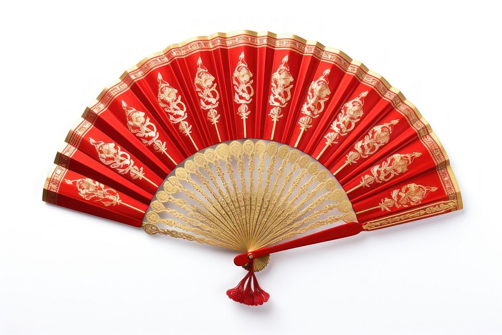 Beautiful chinese fan red white background handicraft.