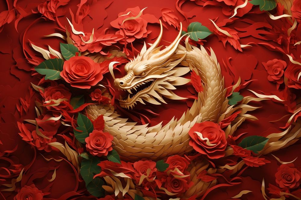  Golden dragon backgrounds craft rose. AI generated Image by rawpixel.