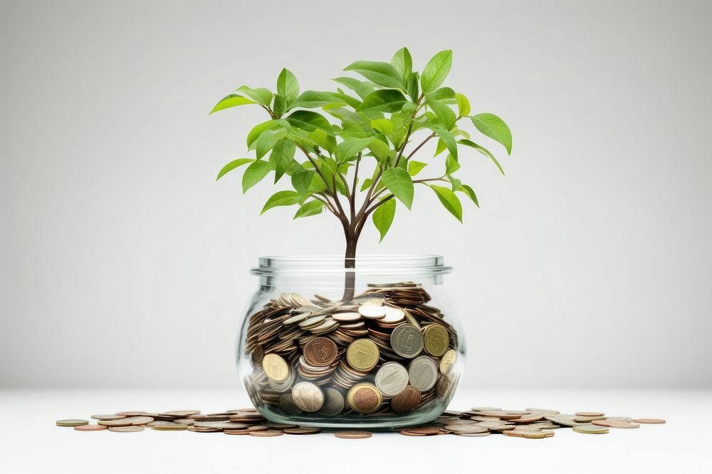 Jar of money plant economy coin.