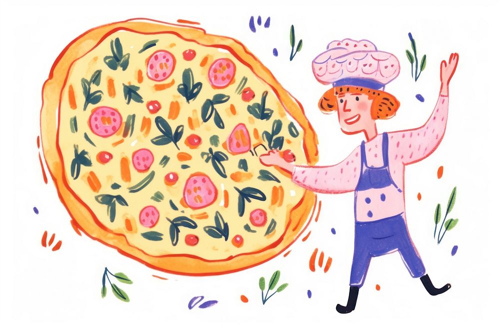 Cooking pizza food drawing cartoon.