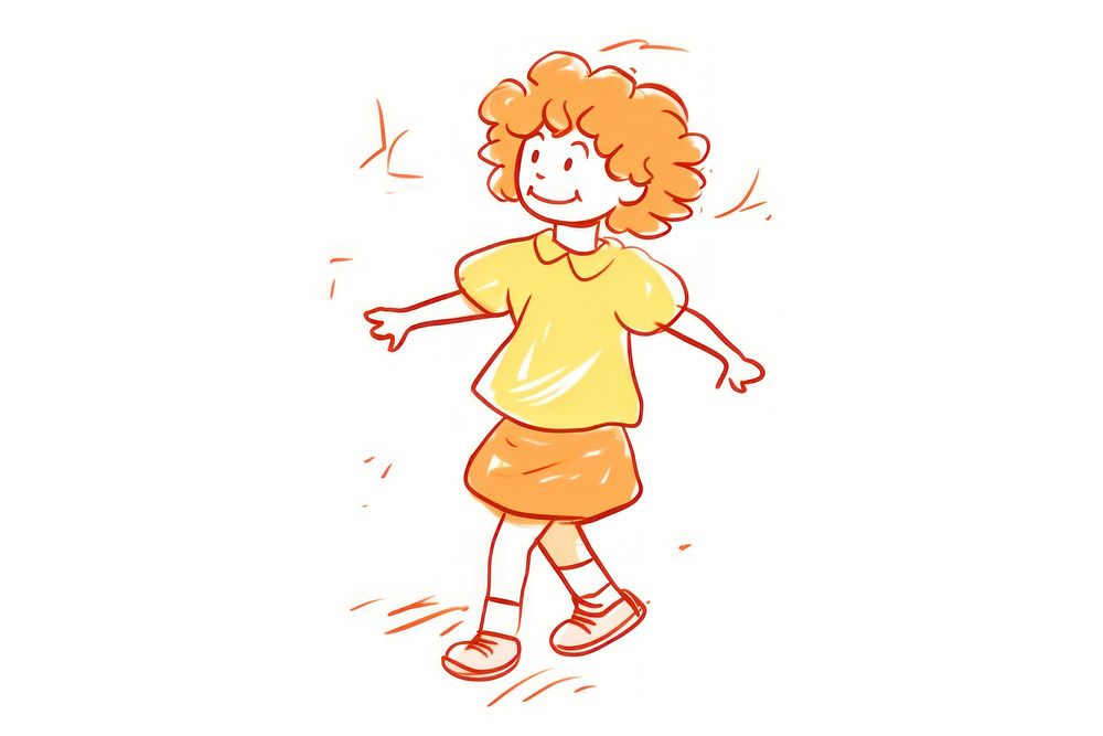 Illustration of walking kid cartoon drawing sketch.