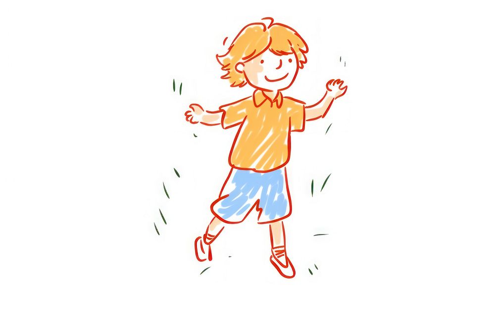 Illustration of walking kid drawing cartoon sketch.