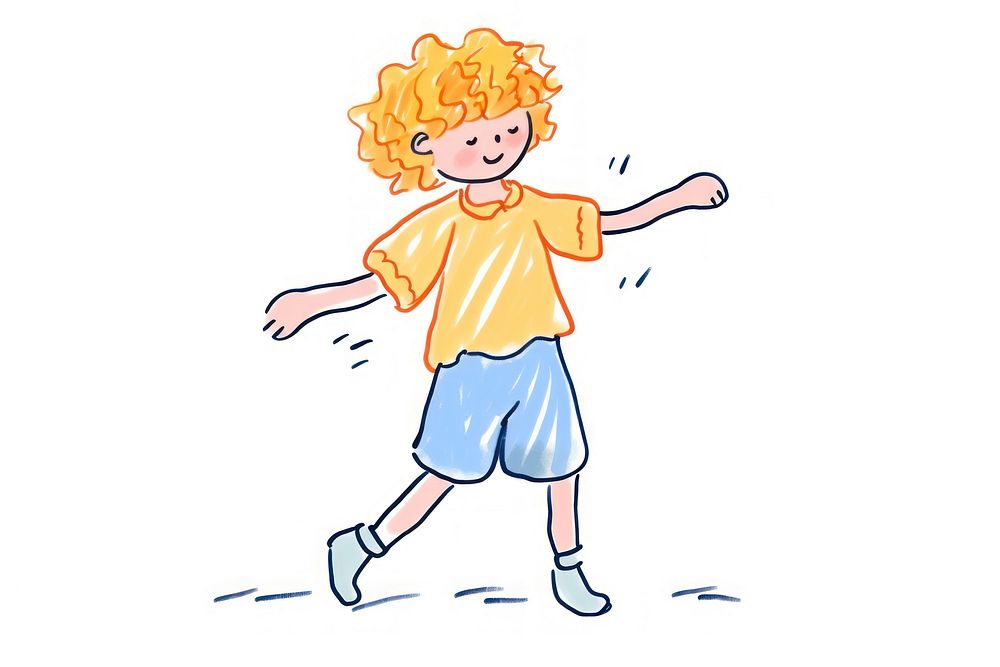 Illustration of walking kid cartoon drawing shorts.