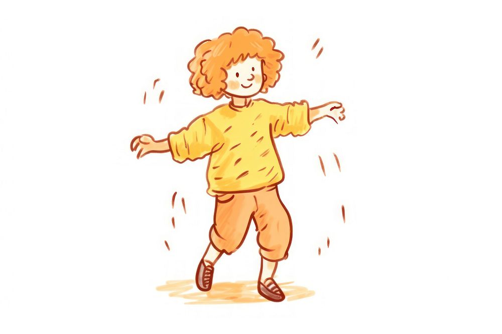 Illustration of dancing kid cartoon drawing sketch.