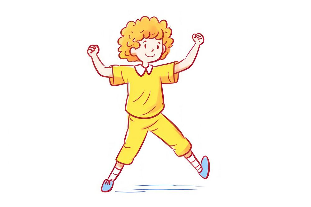 Illustration of dancing kid cartoon drawing white background.