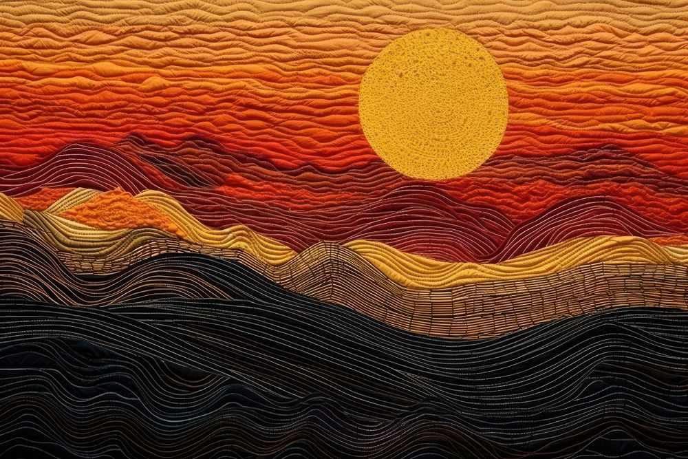 Embroidery of sunset outdoors nature art.