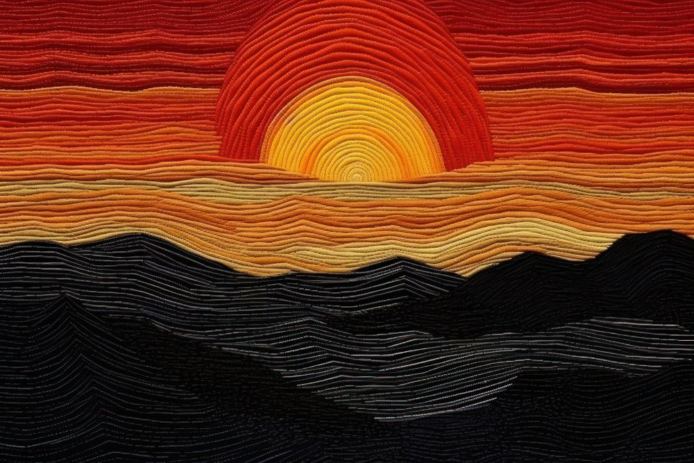 Embroidery of sunset minimal pattern nature art.