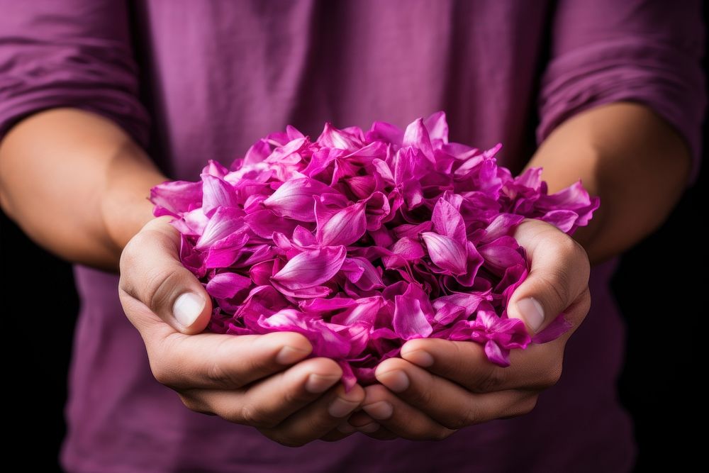 Hope Bloom hand purple flower. AI generated Image by rawpixel.