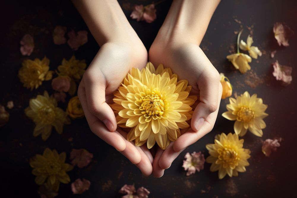 Hope Bloom hand flower finger. AI generated Image by rawpixel.